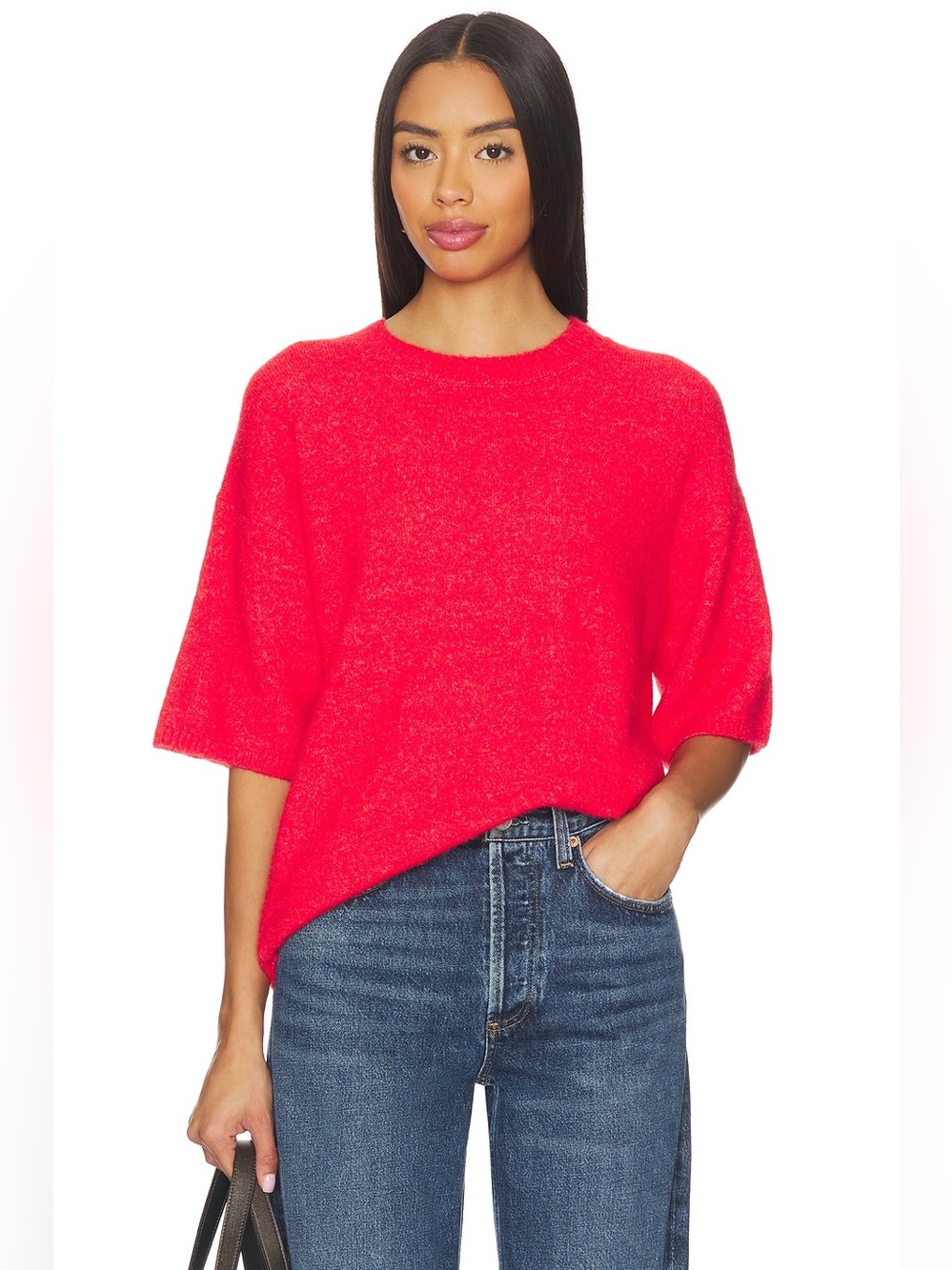 Free People Bright Red Crew Neck Sweater